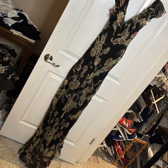NWT KATE MOSS FOR ZARA black silk floral long dress size small & medium - Picture 9 of 14